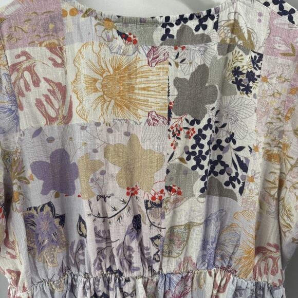 Arula Womens Top size X Floral Gray Boho Tiered Short Sleeve Blouse Hippie Art - Picture 8 of 9